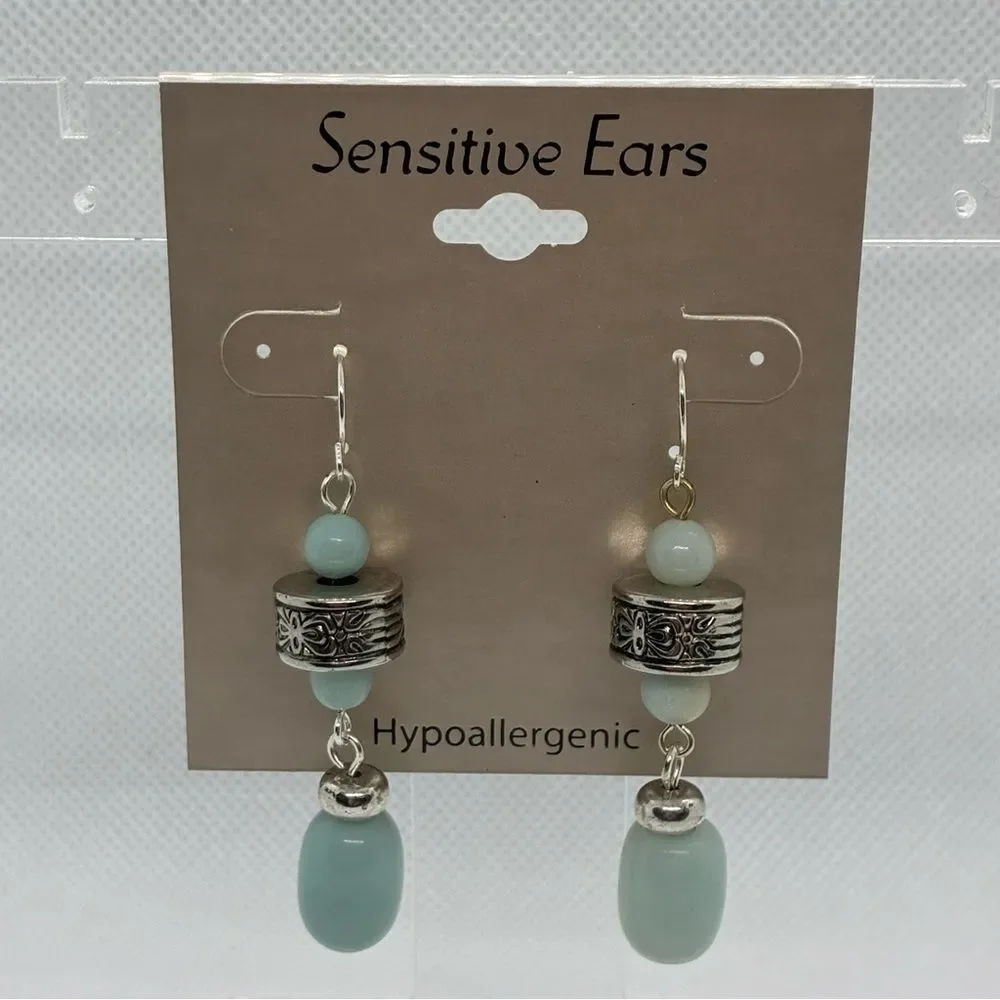 3For$20 Sensitive Ears Hypoallergenic Pale Aqua Bead Drop Earrings